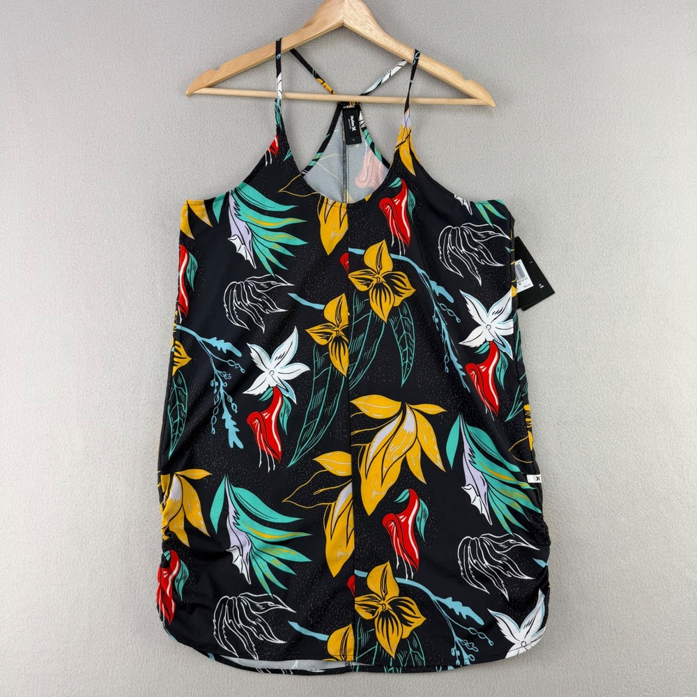 Hurley Coastal Domino 2-Way Dress Women Medium Black Floral NWT Beach Swim Cover